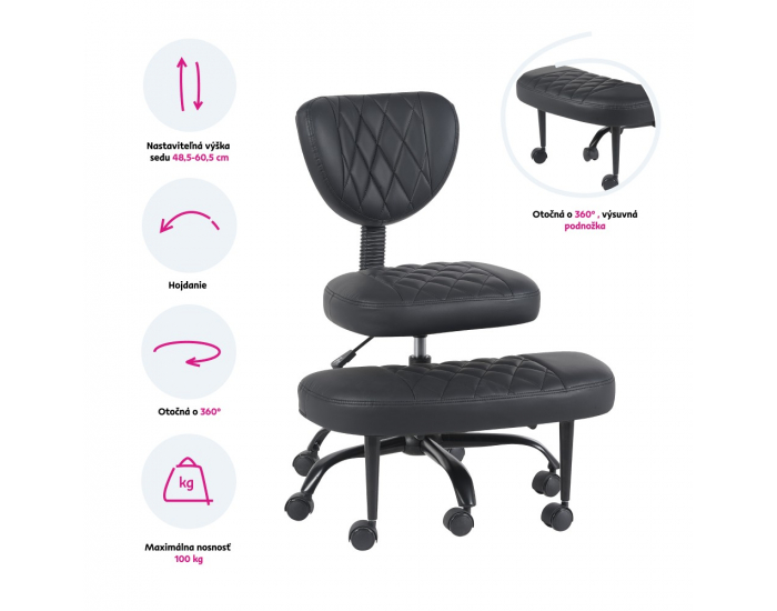 Ergonomická kľakačka na kolieskach Samer - čierna