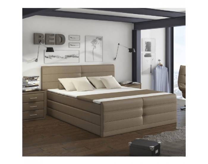 Čalúnená manželská posteľ s matracom Samreno Megakomfort 180 - svetlohnedá