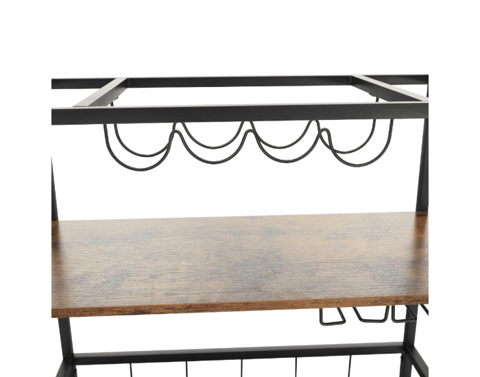 Rustikálny servírovací stolík na kolieskach Sandro - dub smoke / čierna