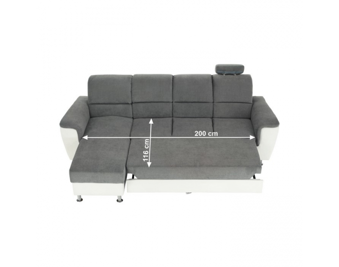 Rohová sedačka s rozkladom Santiago RM L - sivá / biela