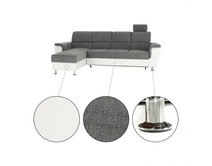 Rohová sedačka s rozkladom Santiago RM L - sivá / biela