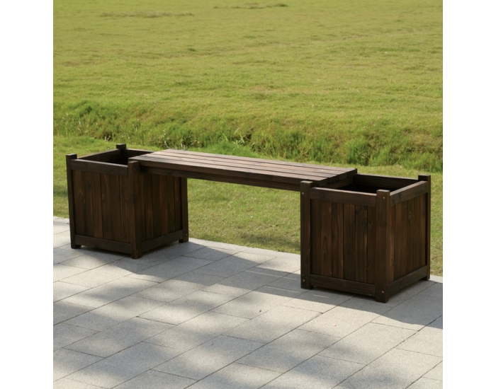 Drevená záhradná lavička s kvetináčmi Sasil - hnedá