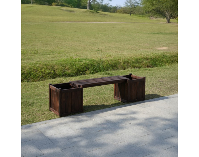 Drevená záhradná lavička s kvetináčmi Sasil - hnedá