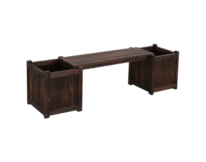 Drevená záhradná lavička s kvetináčmi Sasil - hnedá