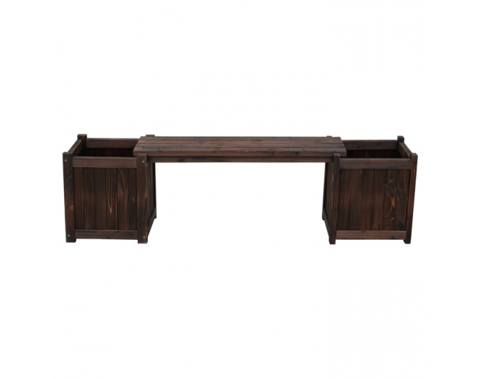 Drevená záhradná lavička s kvetináčmi Sasil - hnedá