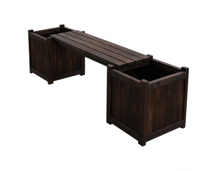 Drevená záhradná lavička s kvetináčmi Sasil - hnedá