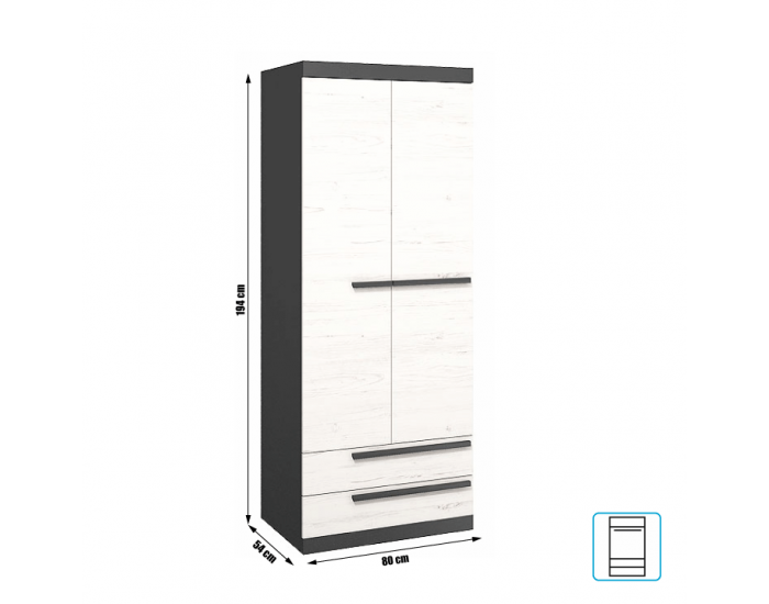 Šatníková skriňa Beverly 2D - sivý grafit / sosna andersen