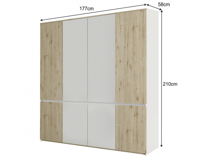 Šatníková skriňa Leira 8D - dub wellington / biela