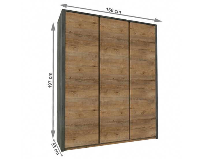 Šatníková skriňa Montana S3D - dub lefkas tmavý / smooth sivý