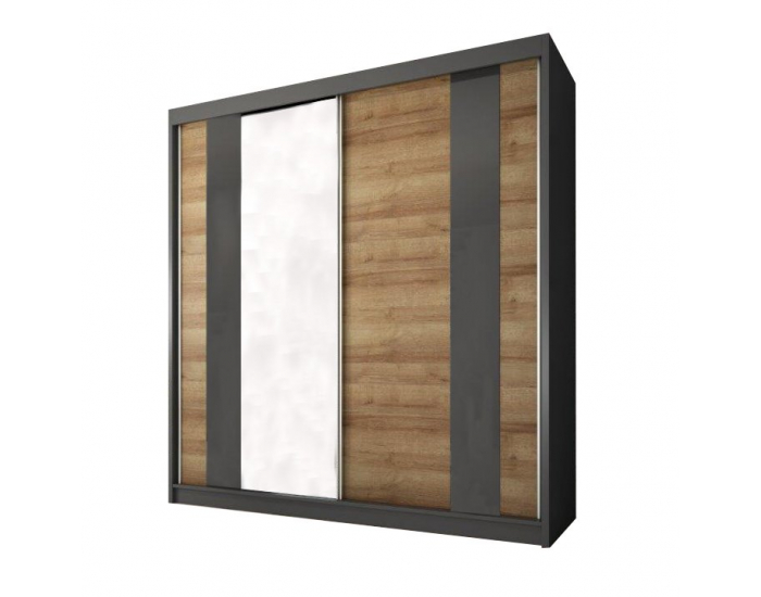 Šatníková skriňa s posuvnými dverami a zrkadlom Manno 2D - dub riviera zlatý / grafit