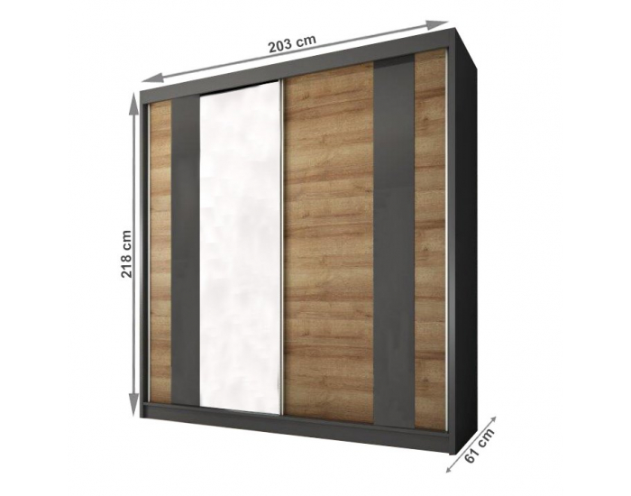 Šatníková skriňa s posuvnými dverami a zrkadlom Manno 2D - dub riviera zlatý / grafit