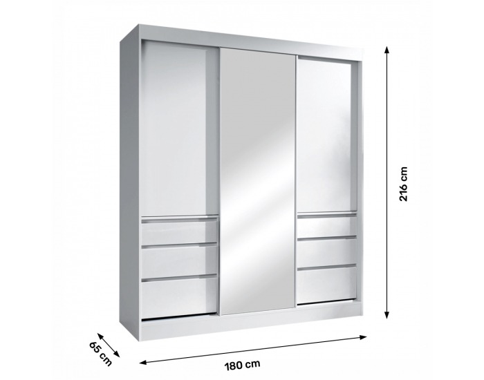 Šatníková skriňa s posuvnými dverami a zrkadlom Romualda 180 - biela