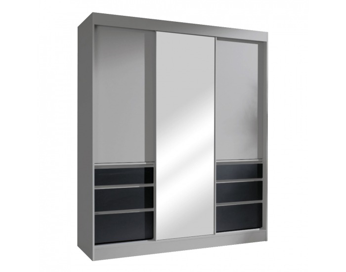 Šatníková skriňa s posuvnými dverami a zrkadlom Romualda 180 - sivá / čierna