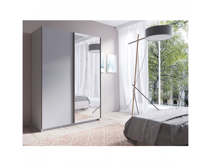 Šatníková skriňa s posuvnými dverami a zrkadlom Rozine 150 - sivá