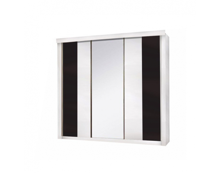 Šatníková skriňa s posuvnými dverami a zrkadlom Rublin 3D - biela / čierna