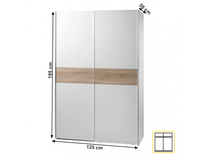 Šatníková skriňa s posuvnými dverami Victor New 1 - biela / dub sonoma