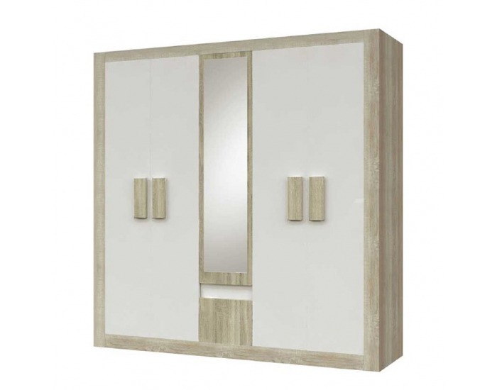 Šatníková skriňa so zrkadlom Mediolan 5D New - dub sonoma / biela