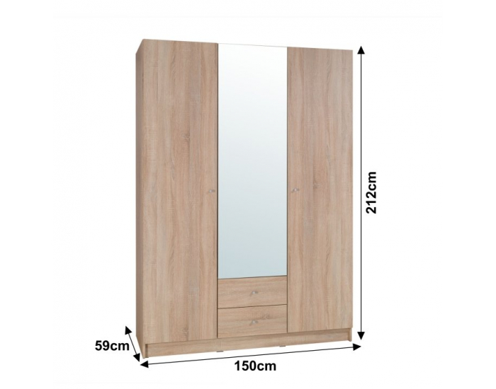 Šatníková skriňa so zrkadlom Mexim 3D - dub sonoma