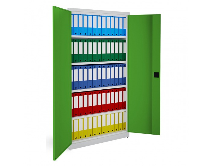 Kovová kancelárska skriňa s nastaviteľnými policami SB 1000 - svetlosivá / zelená