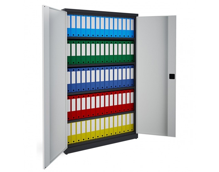 Kovová kancelárska skriňa s dvojkrídlovými dverami SB 1200 - grafit / svetlosivá