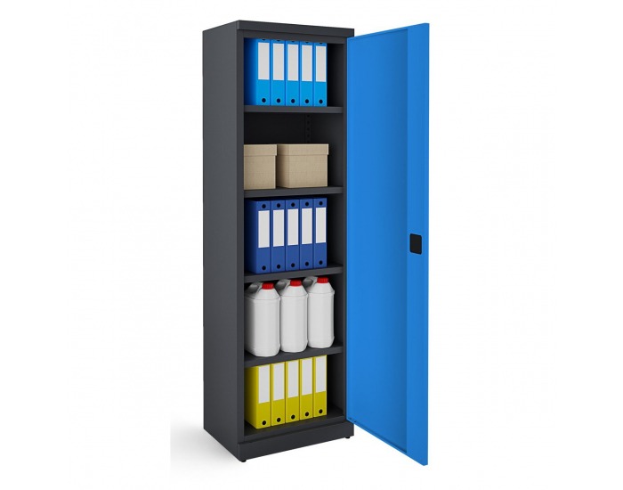 Kovová kancelárska skriňa s nastaviteľnými policami SB600 - grafit / modrá