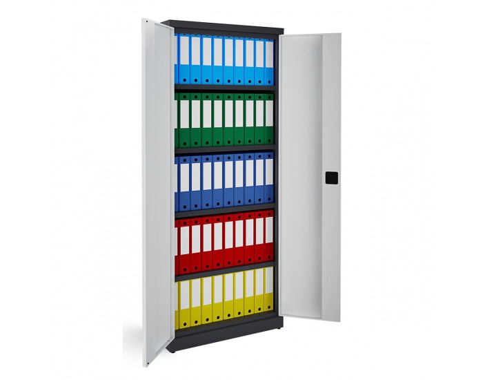 Kovová kancelárska skriňa s dvojkrídlovými dverami SB 800 - grafit / svetlosivá