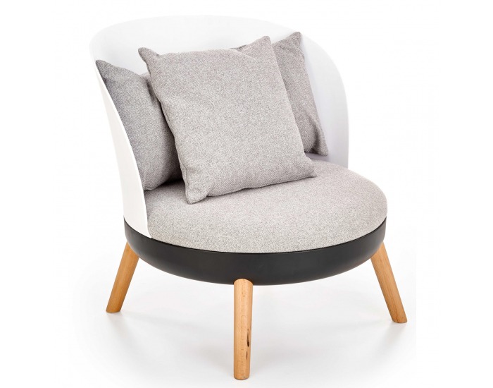 Dizajnové kreslo Scandi - sivá / biela / čierna / prírodná