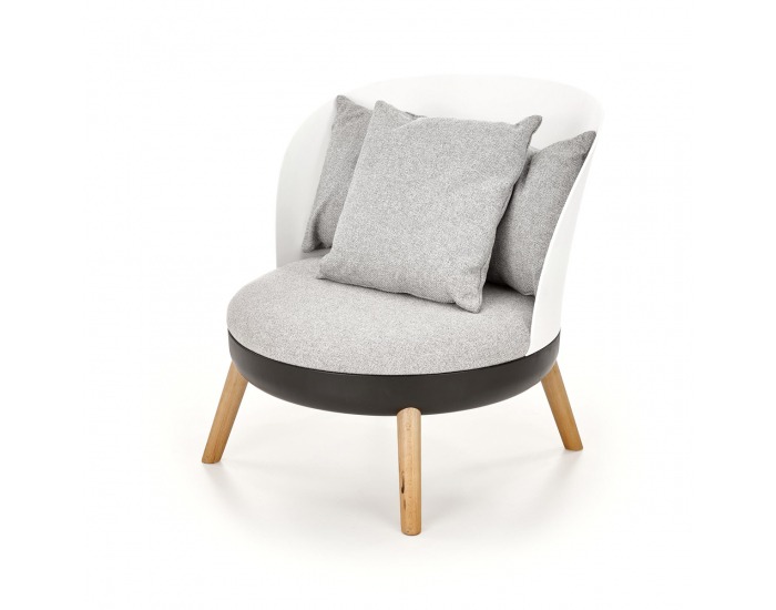 Dizajnové kreslo Scandi - sivá / biela / čierna / prírodná