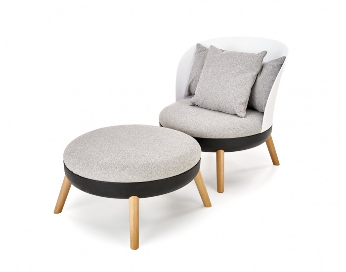 Dizajnové kreslo Scandi - sivá / biela / čierna / prírodná