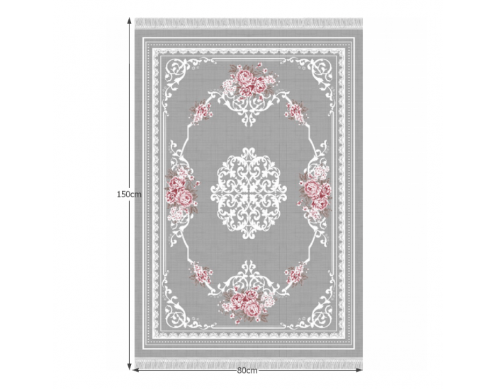 Koberec Sedef Typ 2 80x150 cm - sivá / vzor kvety