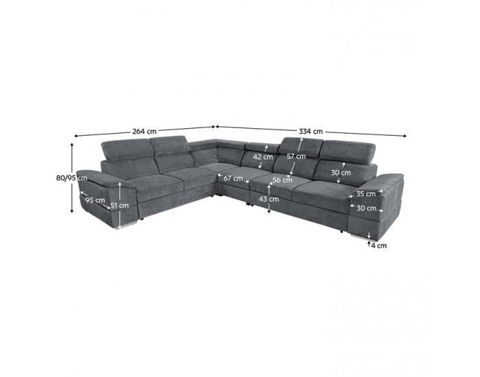 Rohová sedačka s rozkladom Segoria Lux L/P - tmavosivá