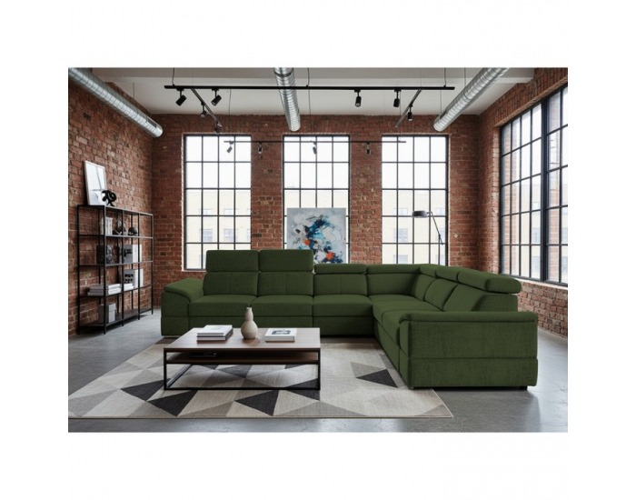 Rohová sedačka s rozkladom Segoria Lux L/P - tmavozelená