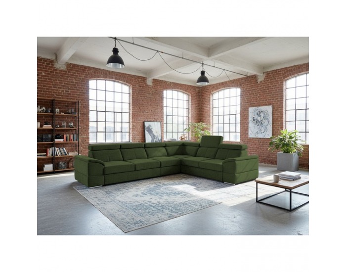 Rohová sedačka s rozkladom Segoria Lux L/P - tmavozelená