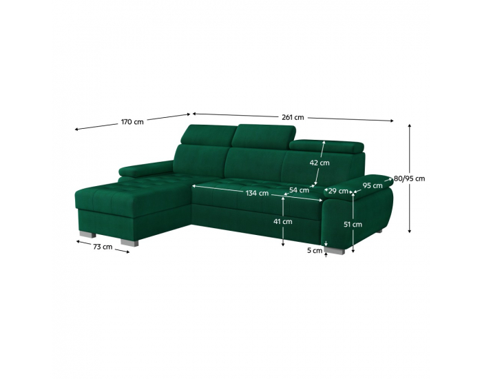 Rohová sedačka s rozkladom a úložným priestorom Semi Roh L - zelená