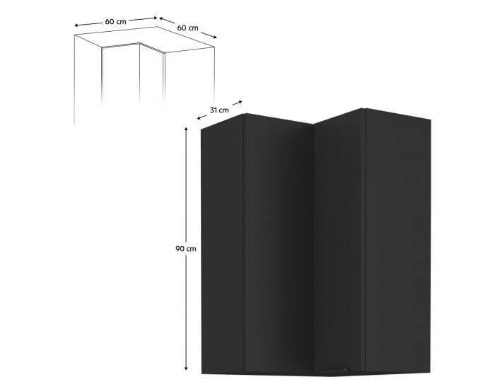 Horná rohová kuchynská skrinka Siber 60x60 GN-90 2F - čierna