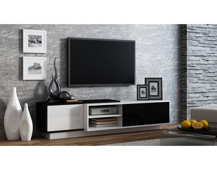 TV stolík Sigma 1A - biela / čierny lesk / biely lesk