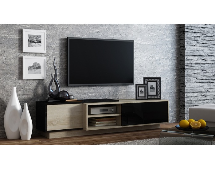 TV stolík Sigma 1C - dub sonoma / čierny lesk