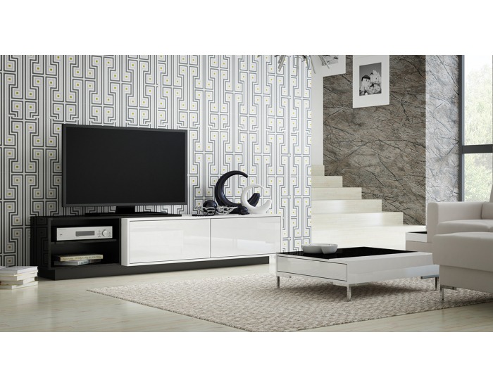 TV stolík Sigma 2B - biela / biely lesk / čierna / čierny lesk