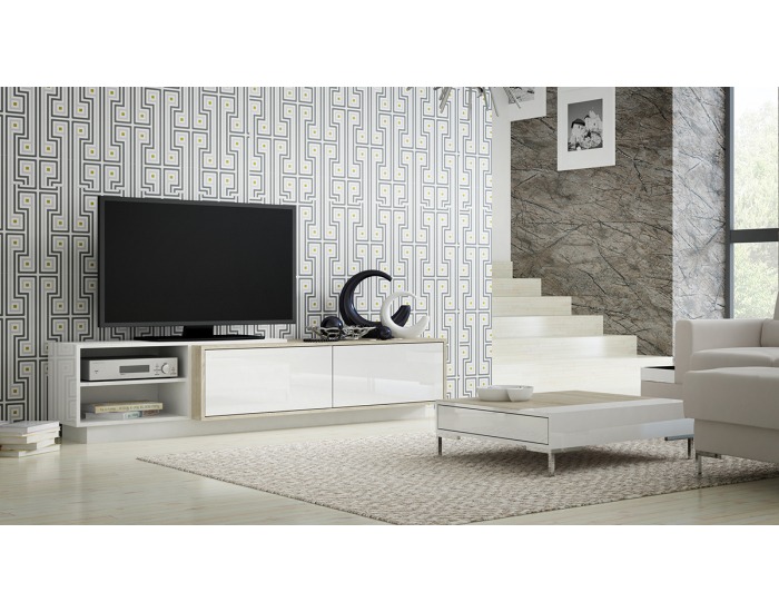 TV stolík Sigma 2C - dub sonoma / biely lesk / biela