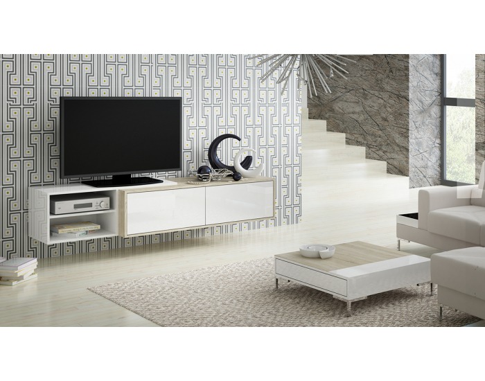 TV stolík Sigma 2C - dub sonoma / biely lesk / biela
