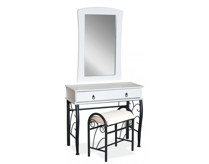 Rustikálny toaletný stolík so zrkadlom 1102 - biela / čierna