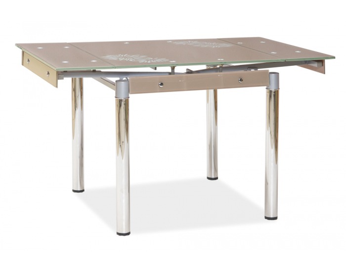 Jedálenský stôl GD-082 - chróm / tvrdené sklo / tmavobéžová