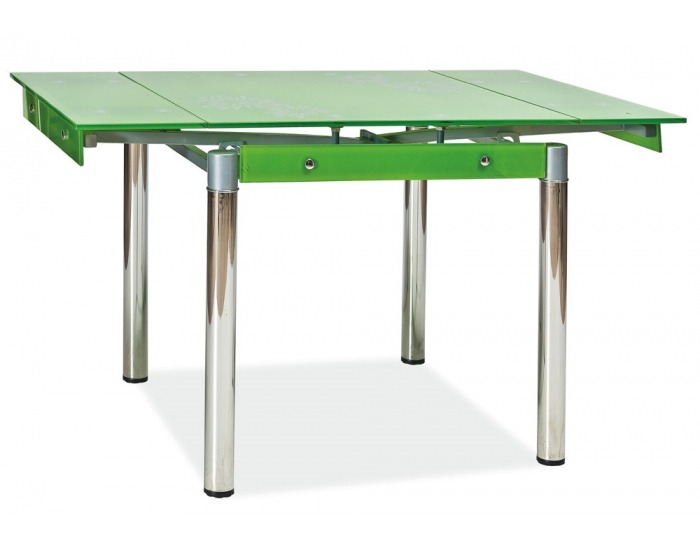 Jedálenský stôl GD-082 - chróm / tvrdené sklo / zelená