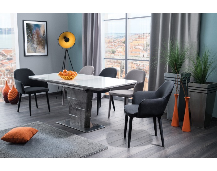 Rozkladací jedálenský stôl Ilario - biely lak / imitácia betónu