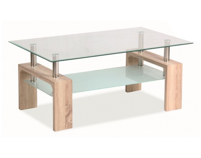 Sklenený konferenčný stolík Lisa Basic - dub sonoma / chróm / sklo