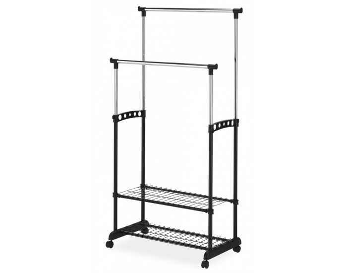 Pojazdný stojan na šaty Nova II BIS - čierna / chróm