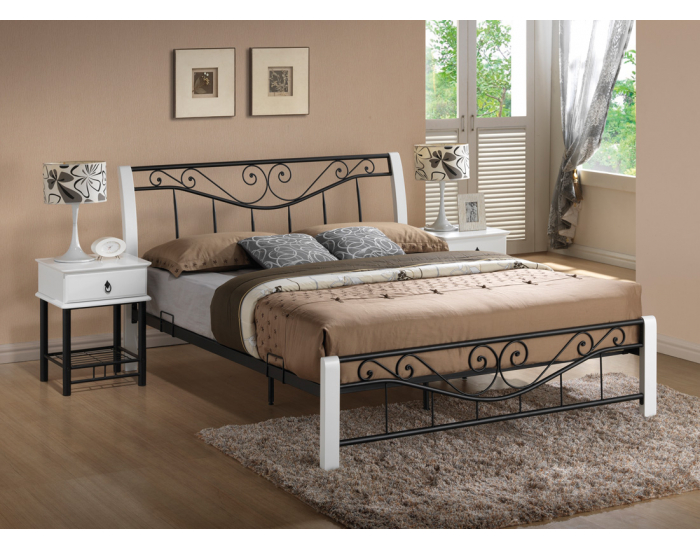 Rustikálna manželská posteľ s roštom Parma 160 - biela / čierna
