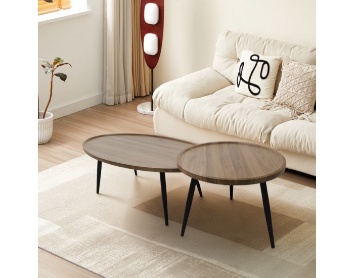 Okrúhly konferenčný stolík (2 ks) Silvio - dub / čierna