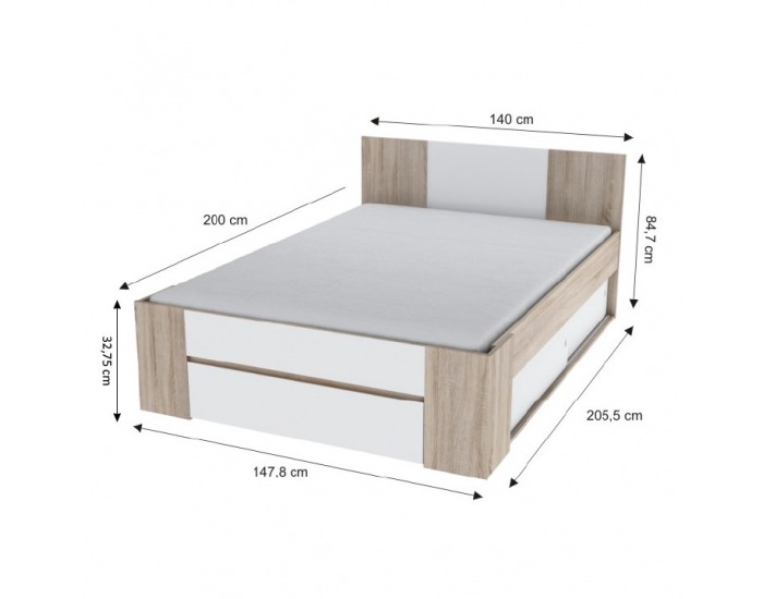 Posteľový rám Sirius 140 140x200 cm - dub sonoma / biela