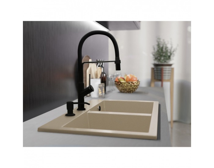 Granitový kuchynský drez so sifónom Siven 20 80x49 cm - béžová